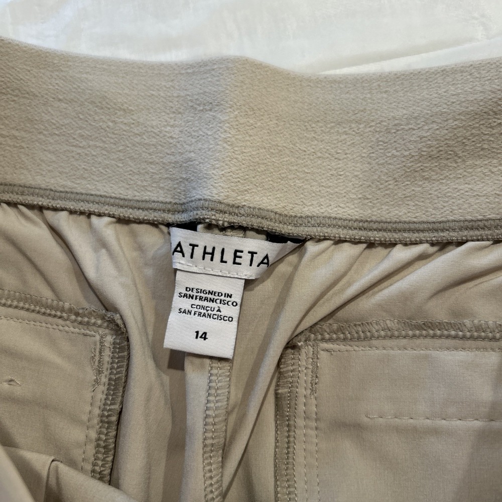 ATHLETA Womens Joggers 14 Beige Brooklyn Heights Travel Stretch Zip NWT Pull On - Picture 6 of 8